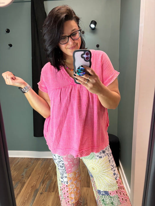 Washed Pink Babydoll Top