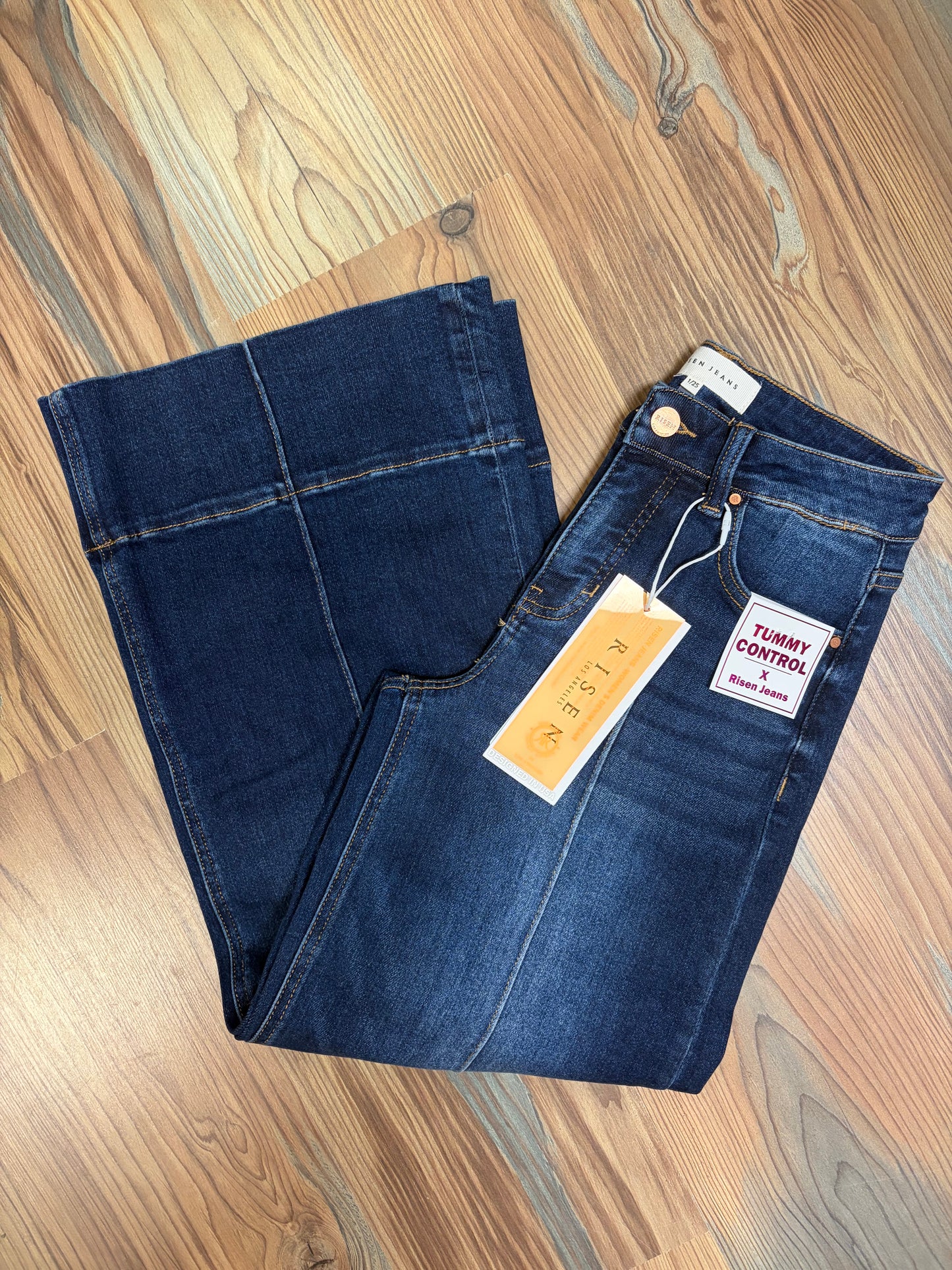 Risen Dark High Waist Pin Tuck Wide Leg Jeans