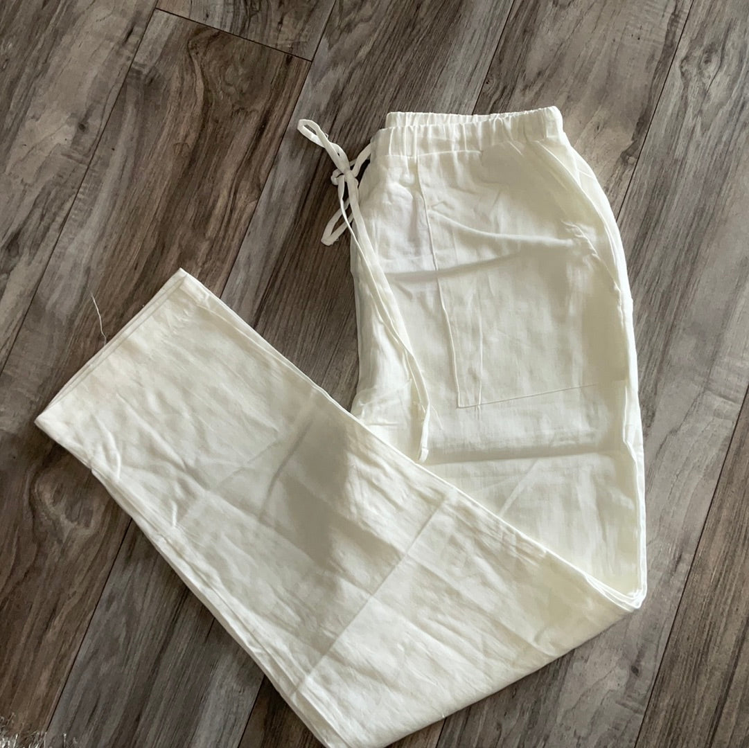 White Linen Blend Pants