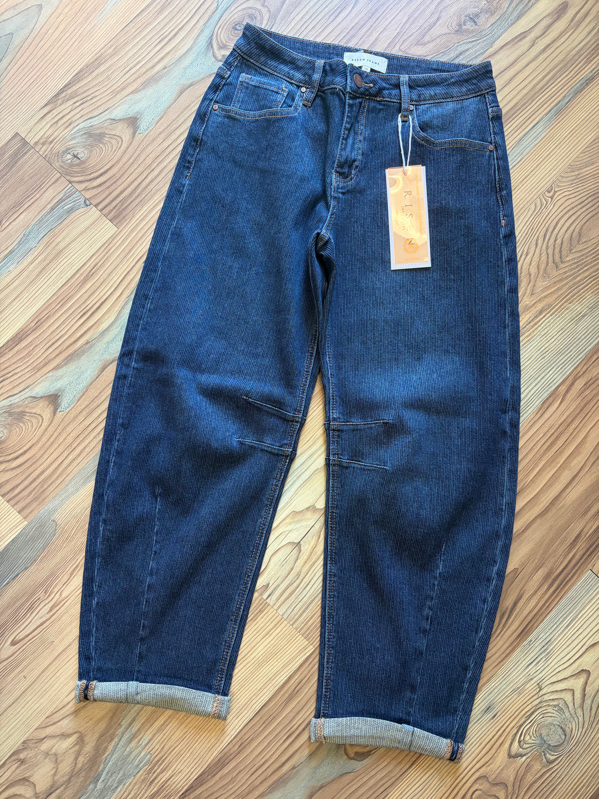 Risen Dark Wash Corded Barrel Jeans