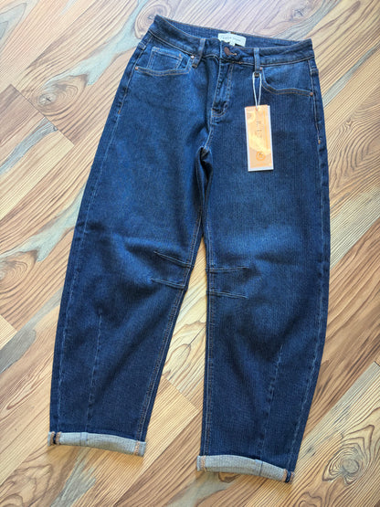 Risen Dark Wash Corded Barrel Jeans