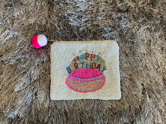 Happy Birthday Seed Bead Coin Purse