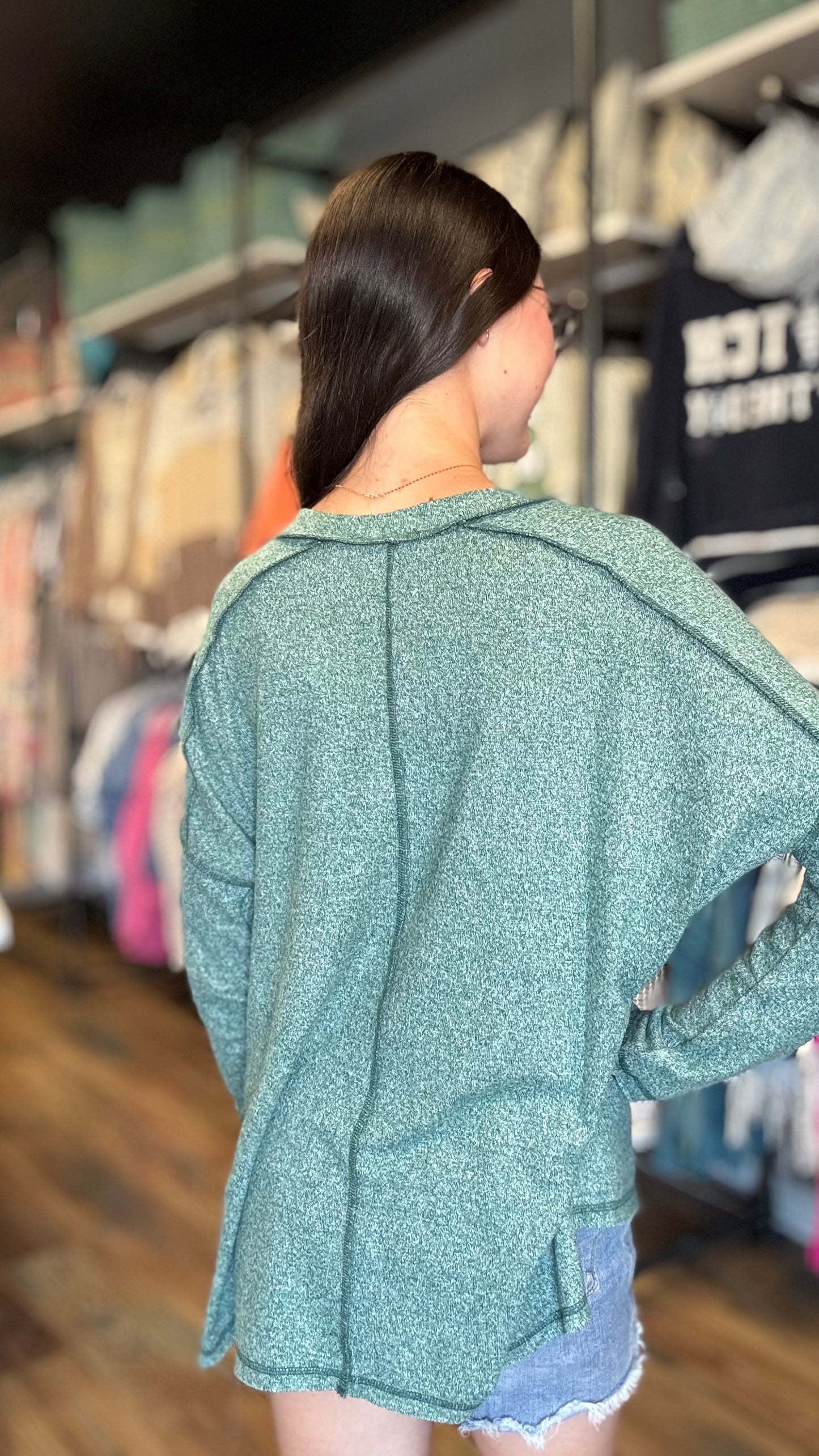 Hunter Green Softy Hacci Long Sleeve Zenana