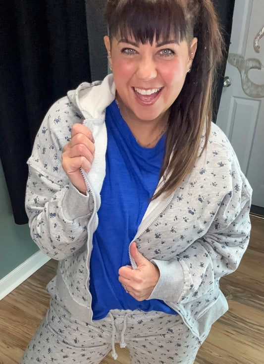 Oversized Grey Florette Zip Up Hoodie