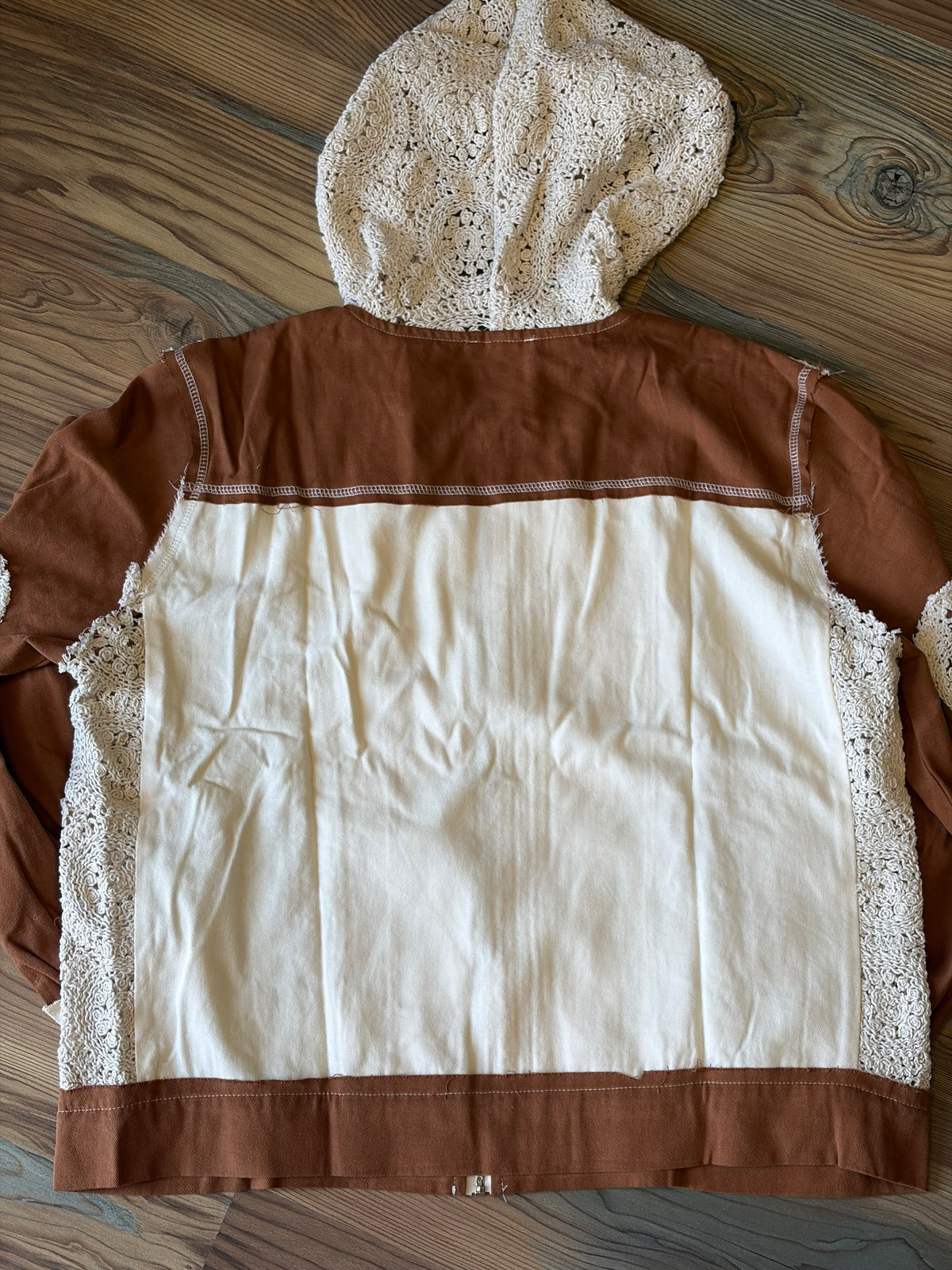 Cream Rust Crochet Hoodie