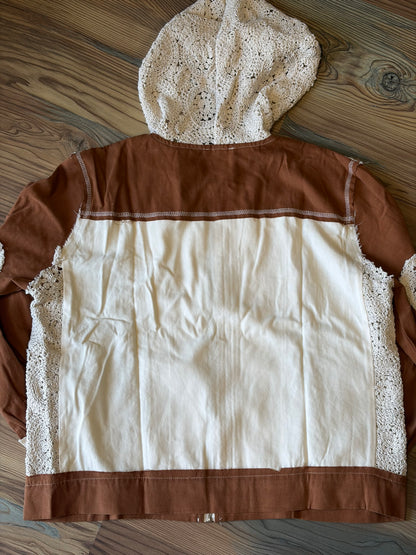 Cream Rust Crochet Hoodie