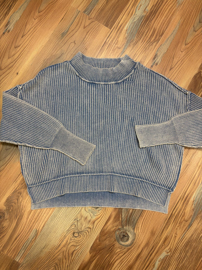 Dusty Blue Side Slit Boxy Knit