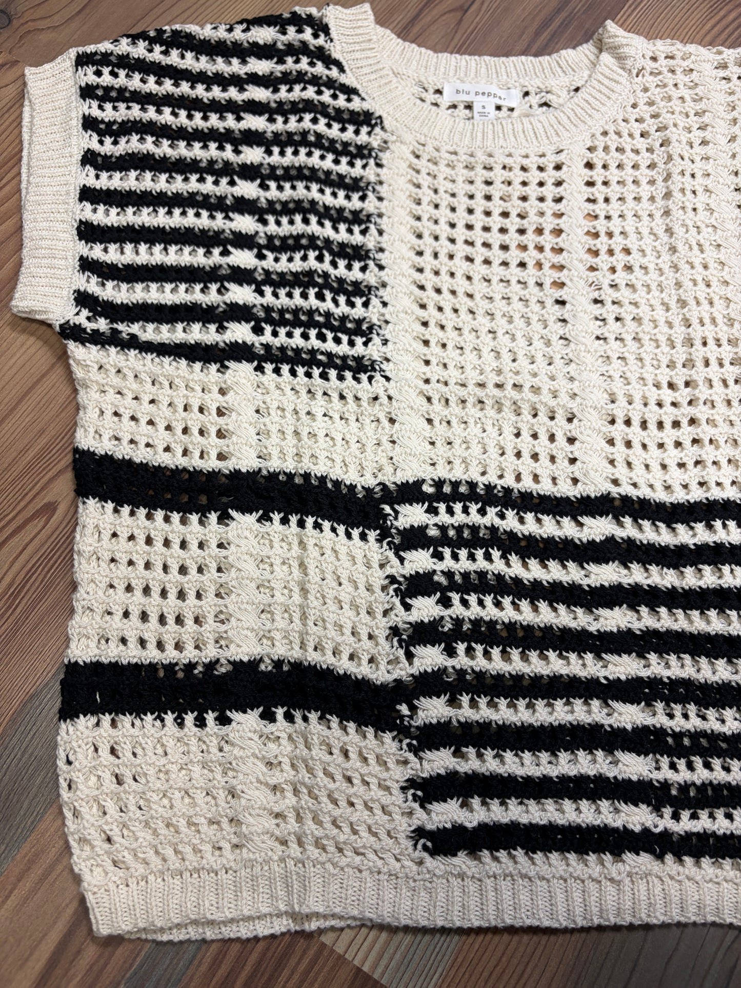 Cream Black Blocked Knit