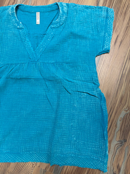 Washed Aqua Babydoll Top