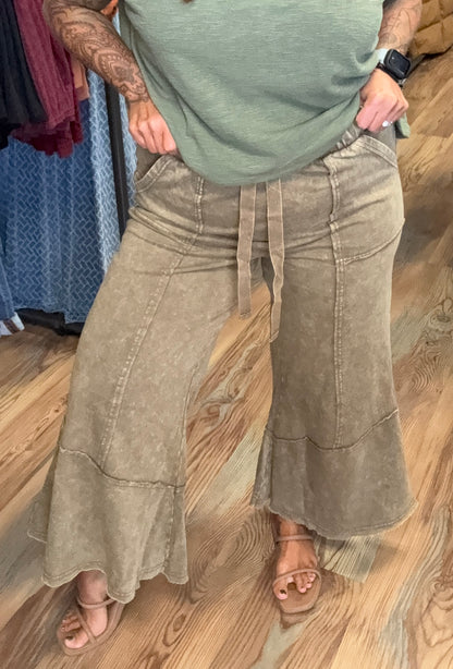 Mocha Mineral Wash Wide Leg Pants