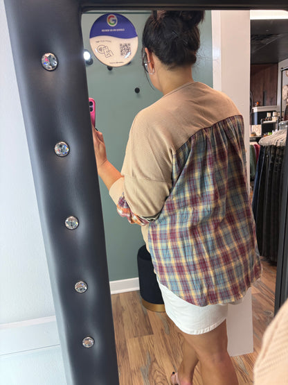 Tan Waffle Plaid Long Sleeve