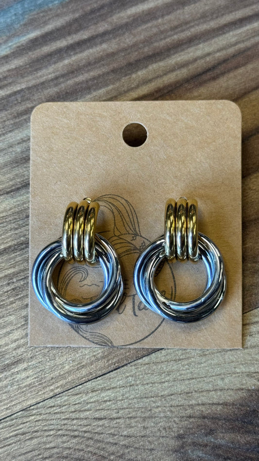 18K PVD Mixed Metal Dangle Stud