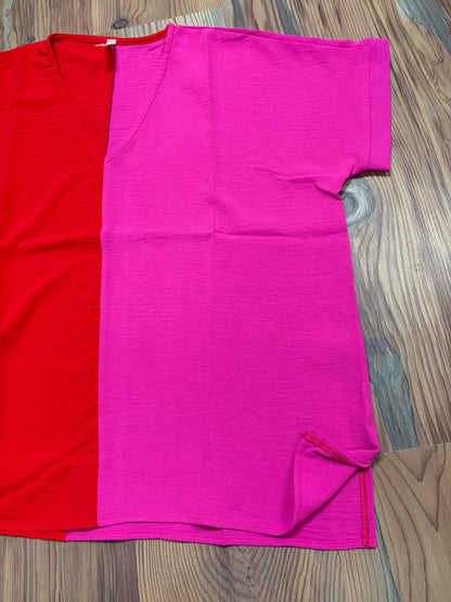 Red Fuchsia V Neck Top