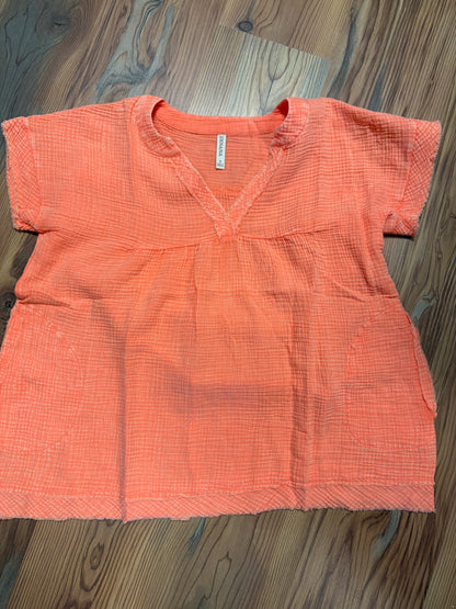 Washed Coral Babydoll Top