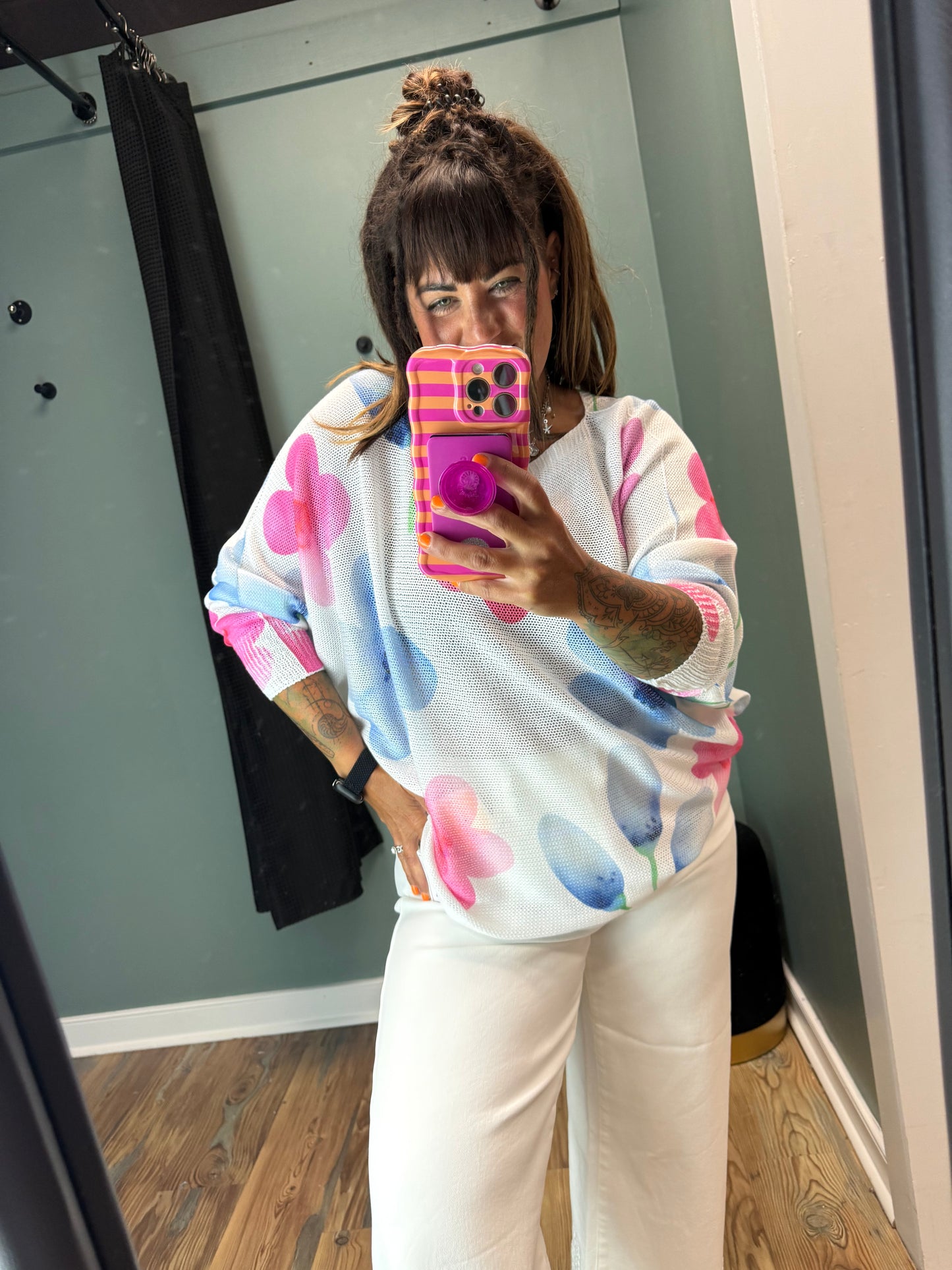 White Floral Knit Top