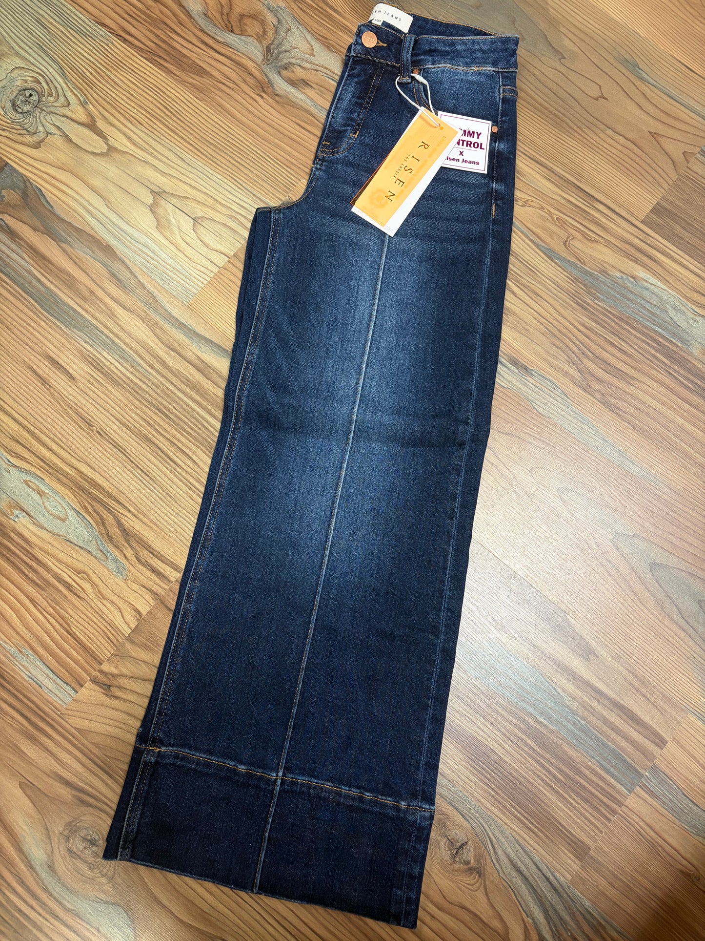 Risen Dark High Waist Pin Tuck Wide Leg Jeans