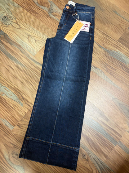 Risen Dark High Waist Pin Tuck Wide Leg Jeans