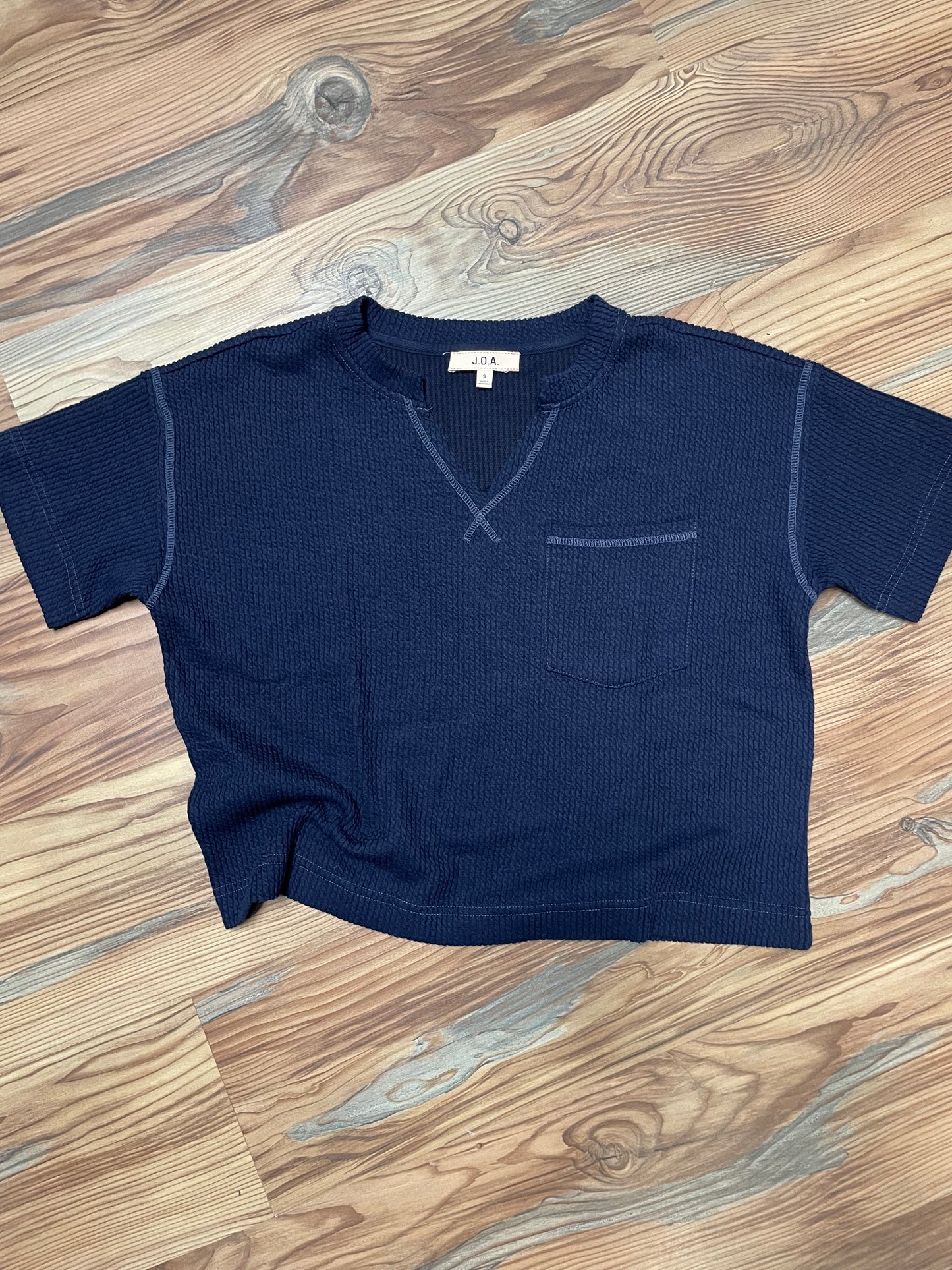 Navy Ribbed V Neck