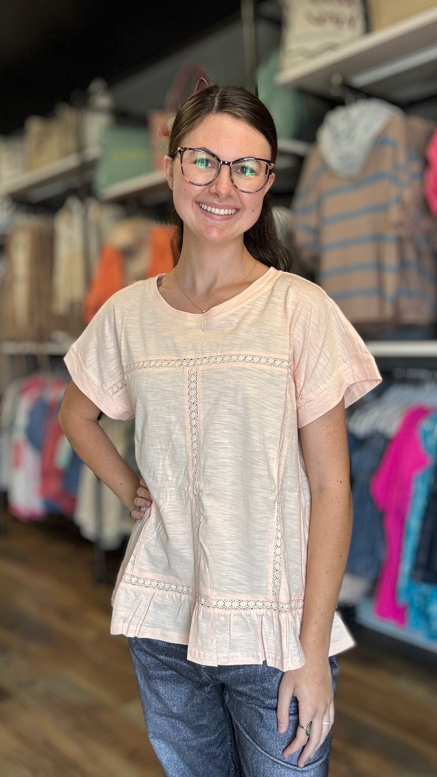 Peach Ruffle Hem Top