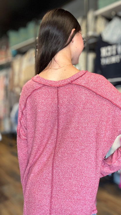 Red Softy Hacci Long Sleeve Zenana