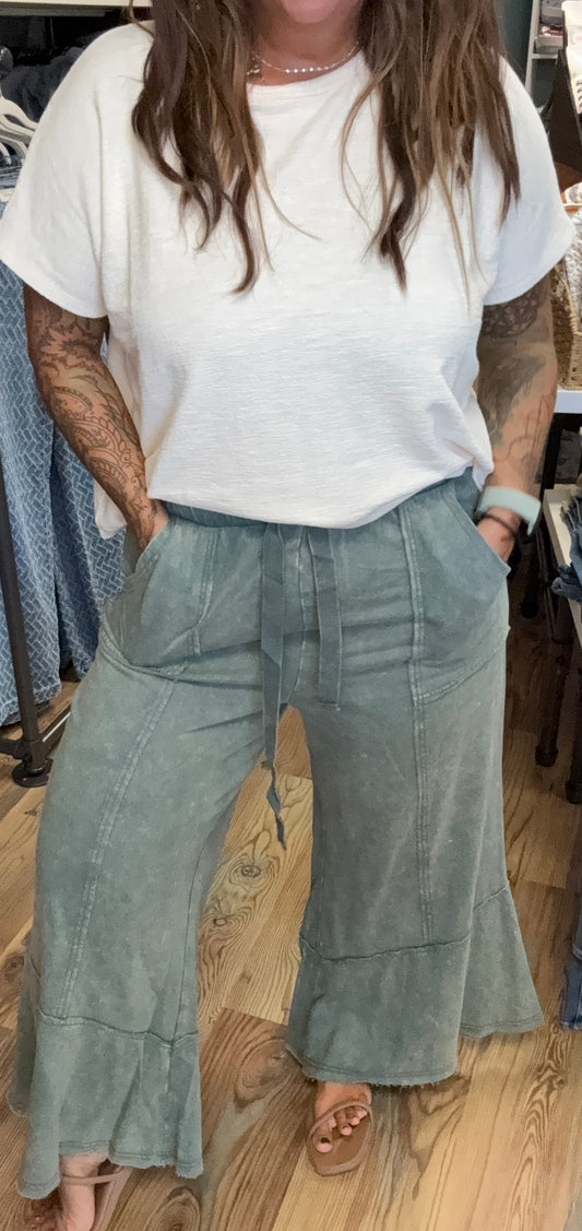 Jade Mineral Wash Wide Leg Pants