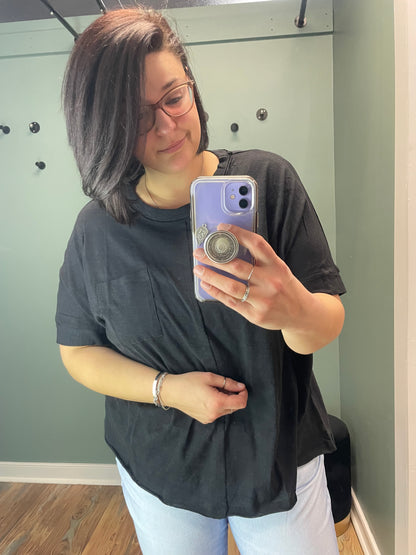 Black Cotton Slub Short Sleeve