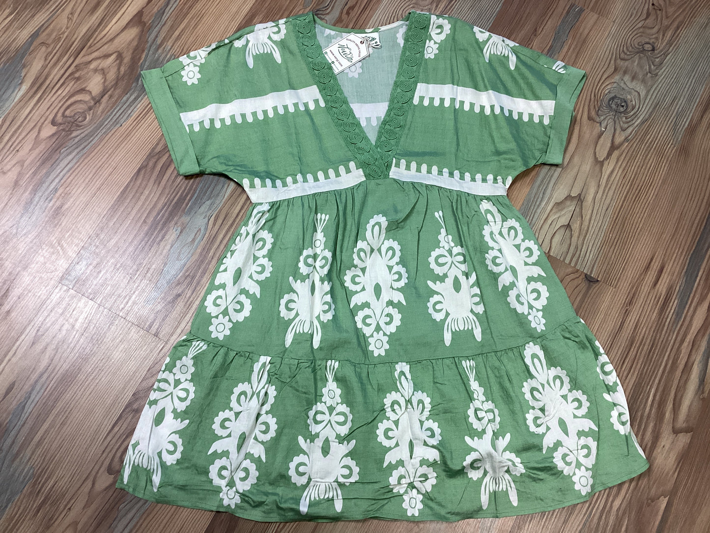 Green V Neck Mini Dress