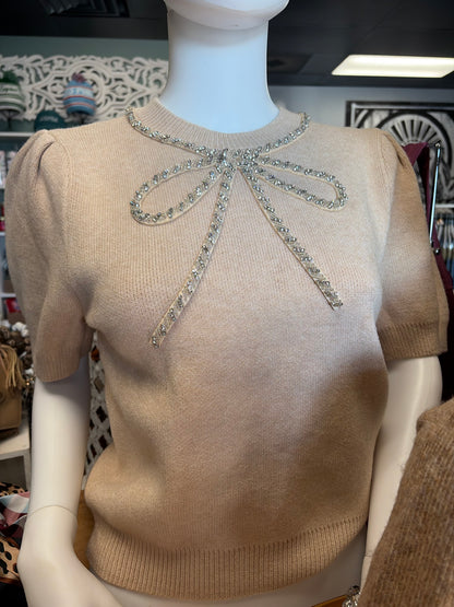 Oatmeal Glitzy Bow Knit