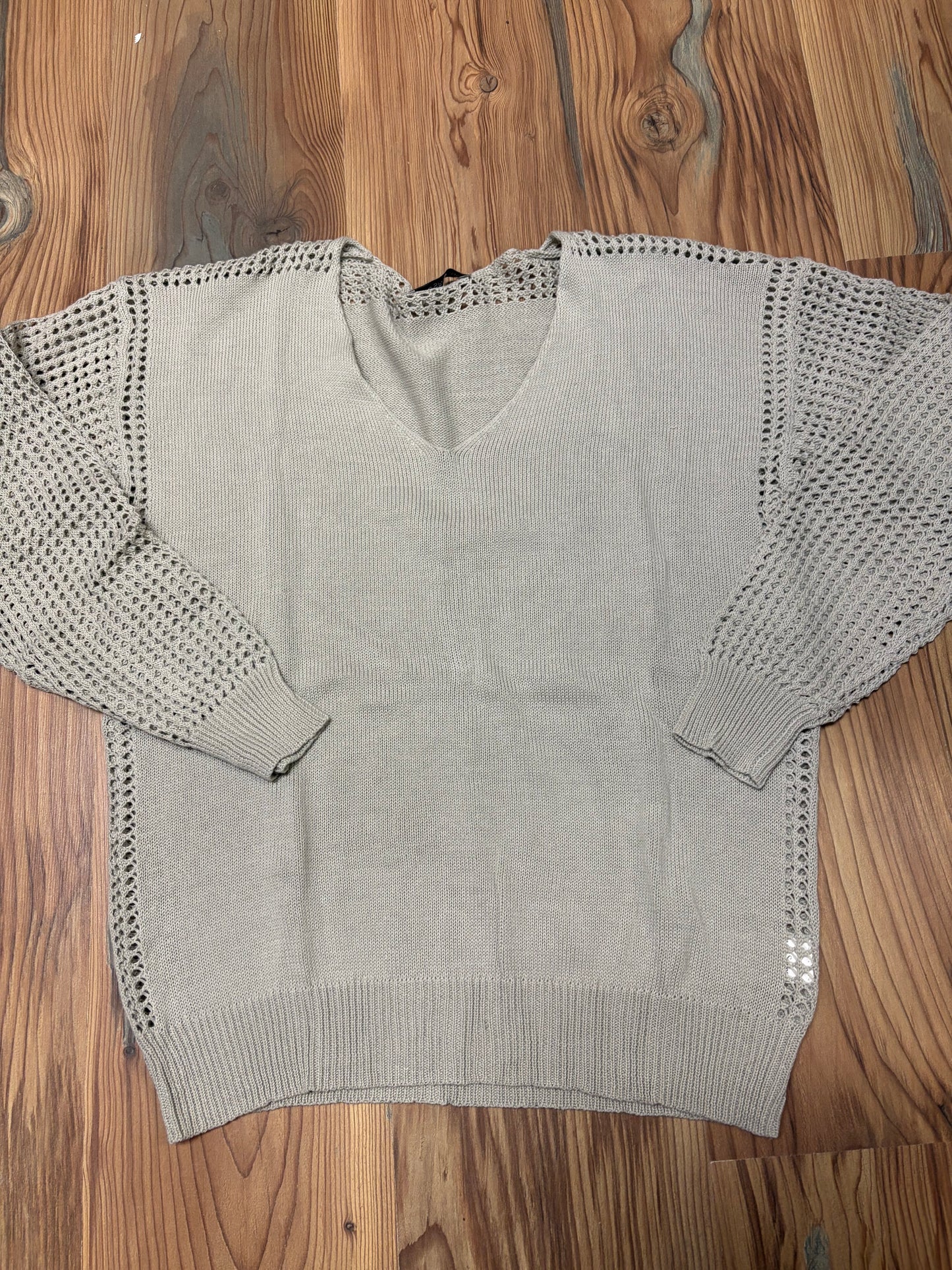 Grey Open Knit Long Sleeve