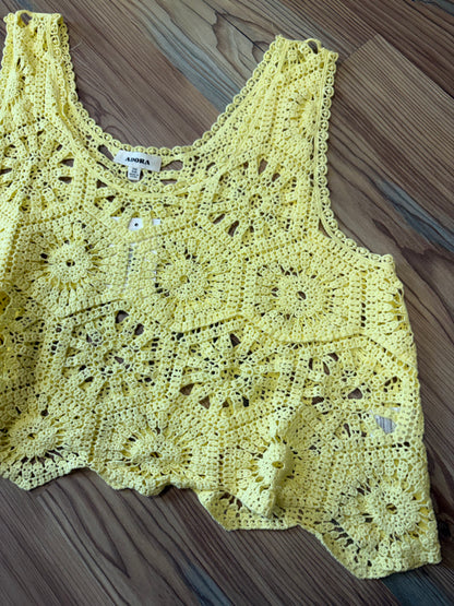 Yellow One Size Crochet Crop Tank