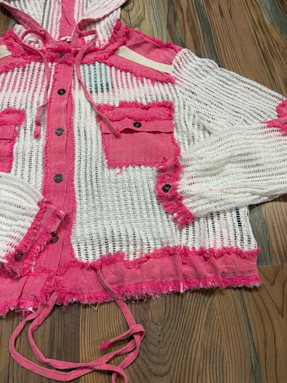 White Ladder Pink Trim Hoodie POL