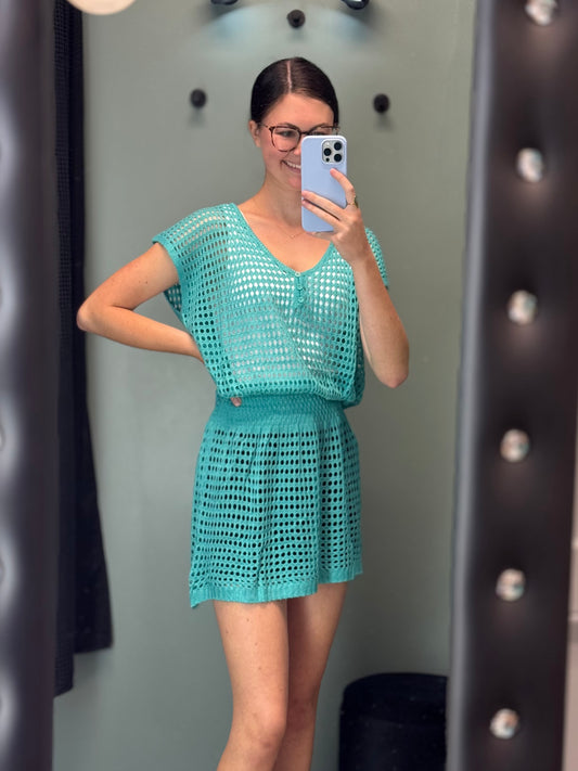 One Size Teal Knit Cover Up