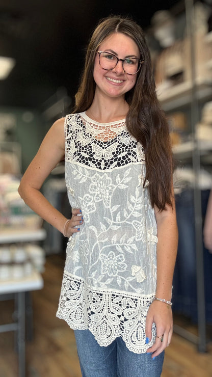Boho Embroidered Tank One Size