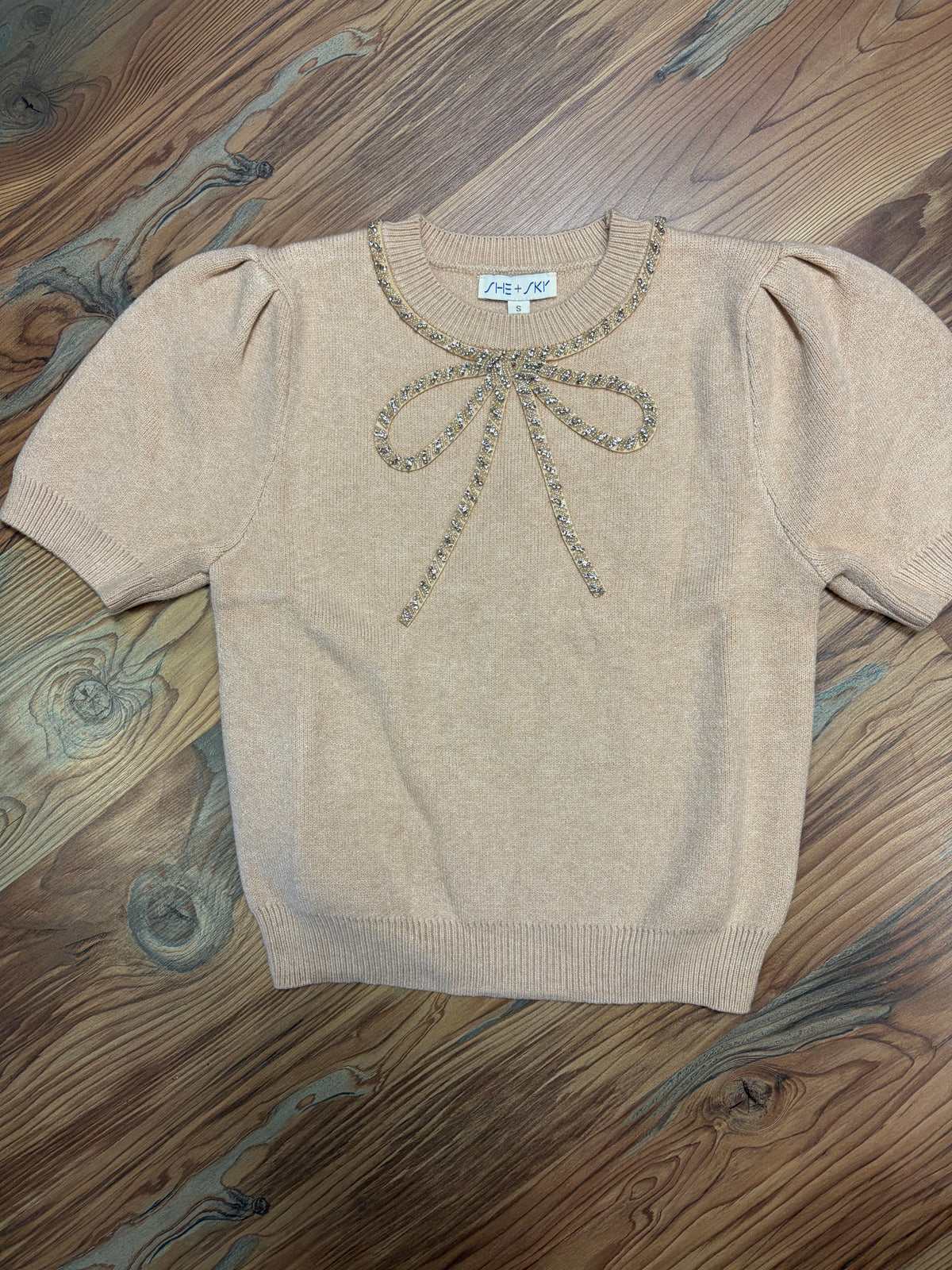 Oatmeal Glitzy Bow Knit