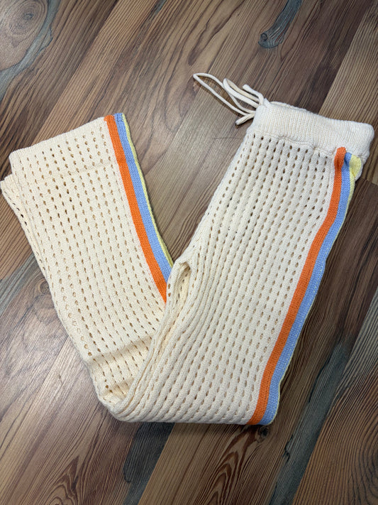 Cream Side Stripe Knit Pants