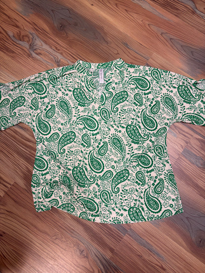 Green Paisley Half Sleeve Dear Scarlett Blouse