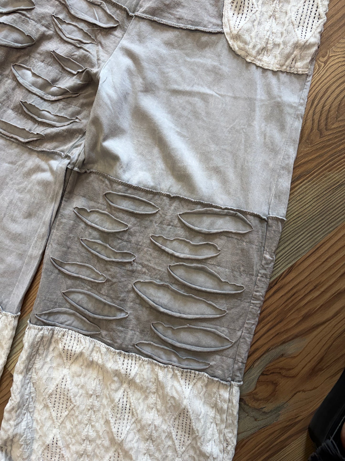 Grey Lace Distressed Romper
