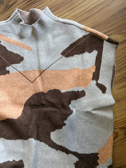 Camo Cap Sleeve High Neck Knit