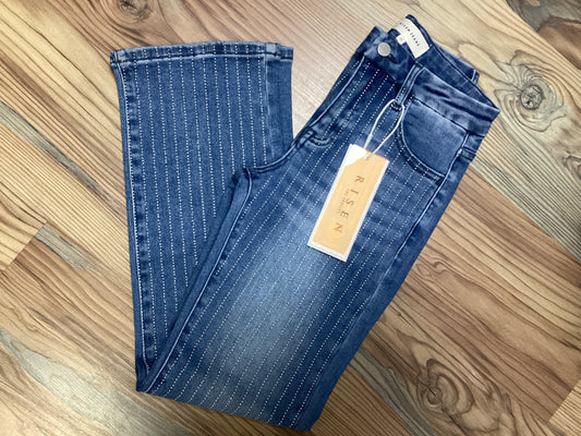 Mid Rise Straight Rhinestone Jeans