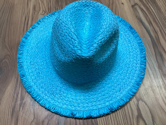 Aqua Frayed Sun Hat