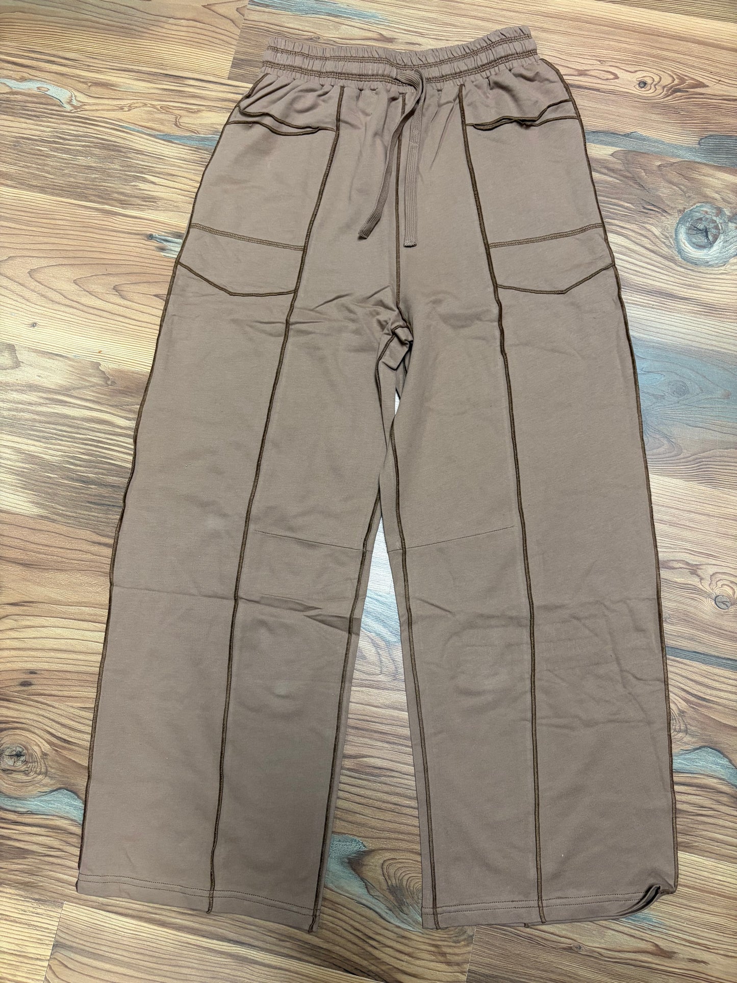 Brown Contrast Seam Pants