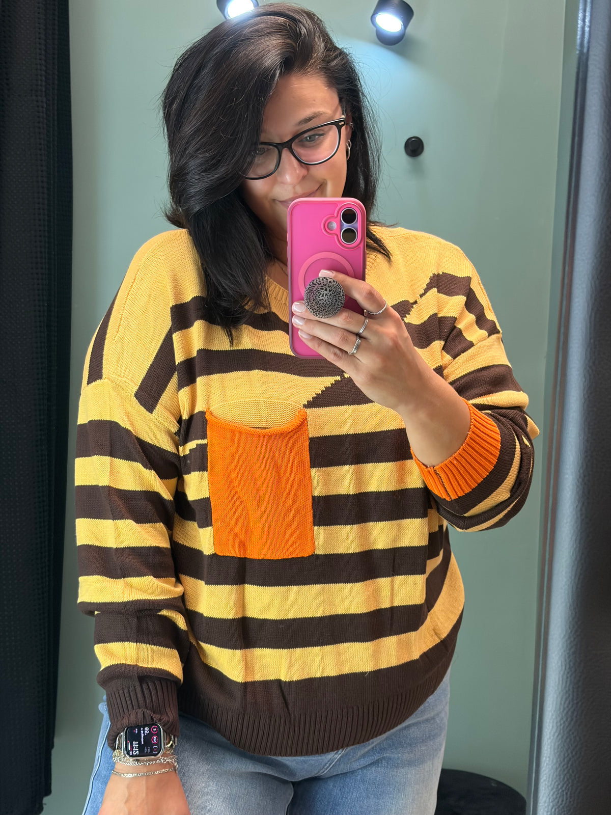 Brown Yellow Stripe Knit