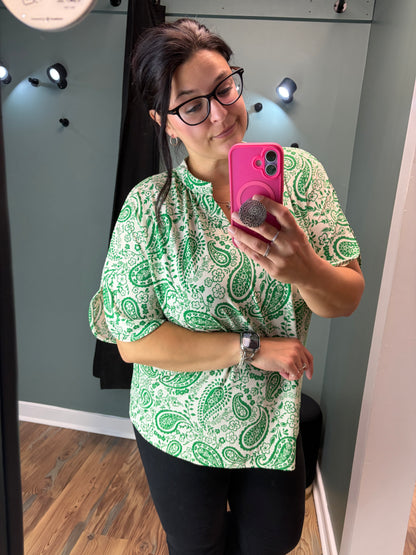 Green Paisley Half Sleeve Dear Scarlett Blouse