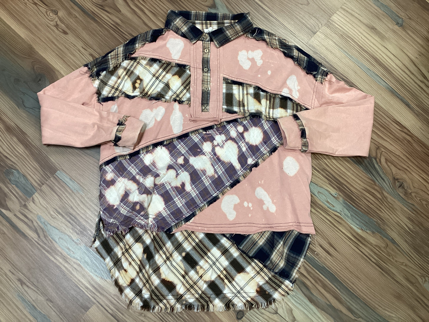 Pink Plaid Bleach Bleach Combo Collared High Low