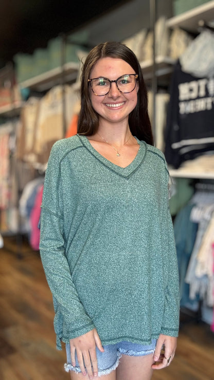 Hunter Green Softy Hacci Long Sleeve Zenana