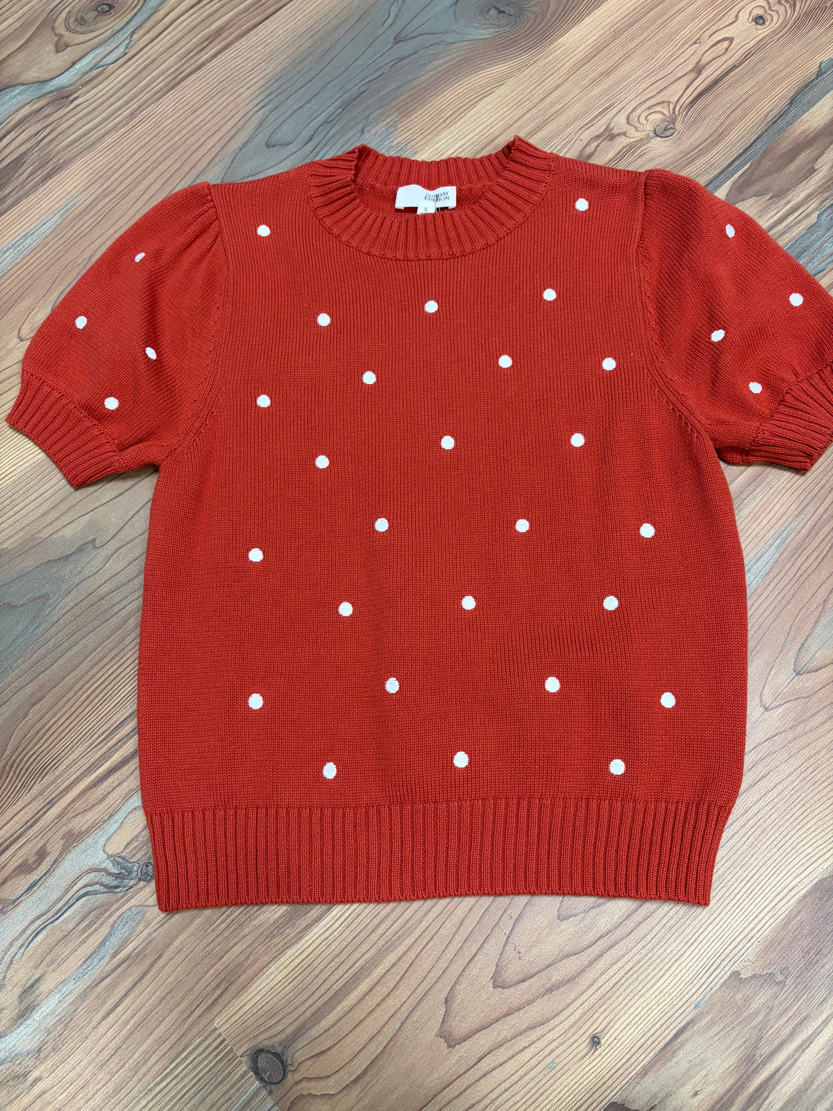 Rust Polka Dot Knit Top