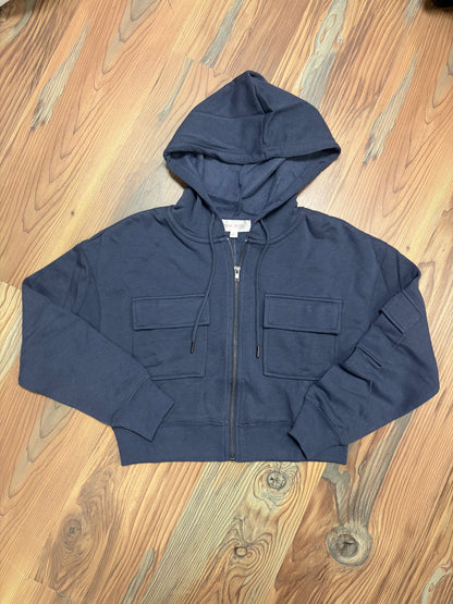 Navy Cropped Pocket Hoodie