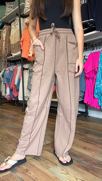 Brown Contrast Seam Pants