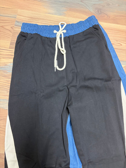 Black Cream Contrast Elastic Waist Denim