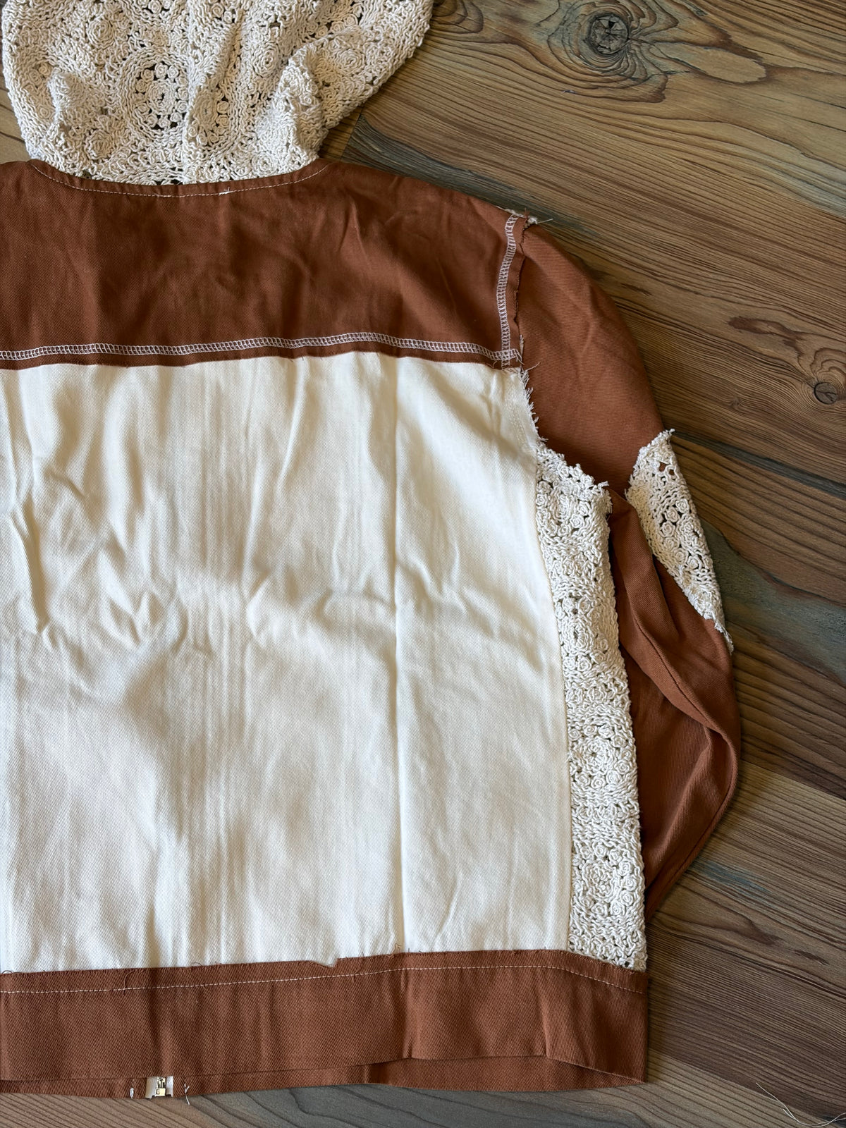 Cream Rust Crochet Hoodie